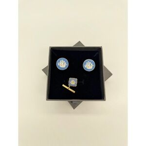 Wedgwood Nautical Ship Cufflinks & Tie Tack Set Gold‎ Blue Enamel